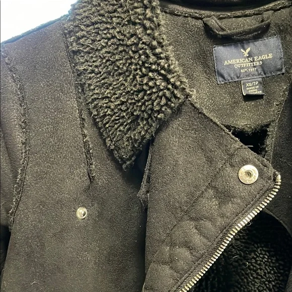 AE Black Shearling Moto Jacket - Picture 3 of 6